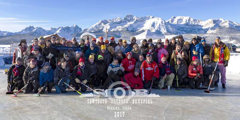 Participants of the 2017 Sawtooth Outdoor Bonspiel held in Stanley, Idaho.
