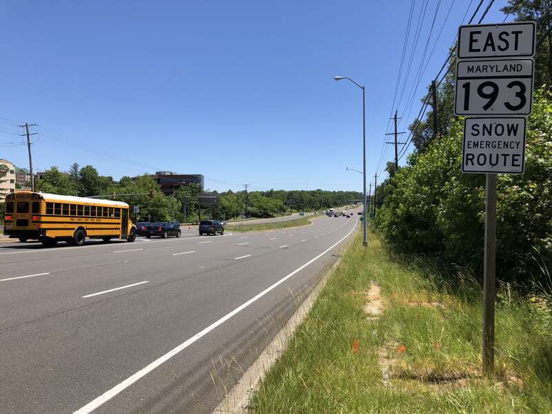 View east along Maryland State Route 193 (Greenbelt Road) just east of Maryland State Route 201 (Kenilworth Avenue) in Greenbelt, Prince George's County, Maryland