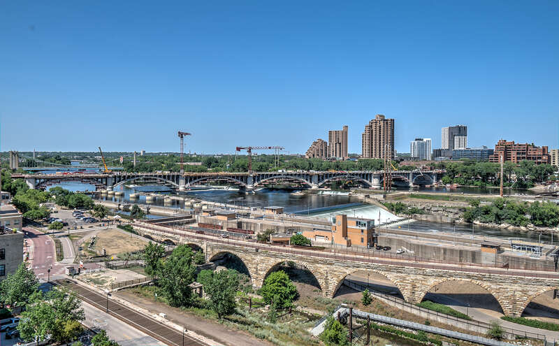 View of Saint Anthony Falls, Lock, and Dam