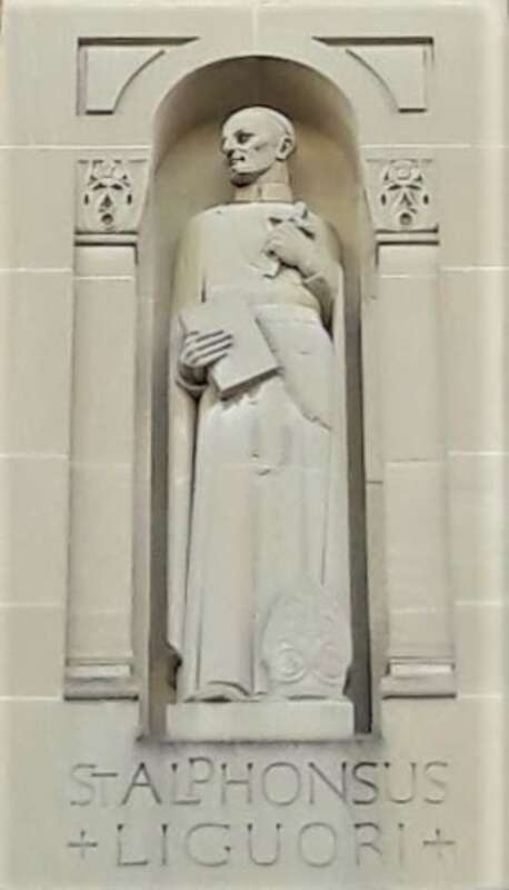 The statue of St. Alphonsus Liguori on the exterior of the Basilica of the National Shrine of the Immaculate Conception in Washington, D.C.