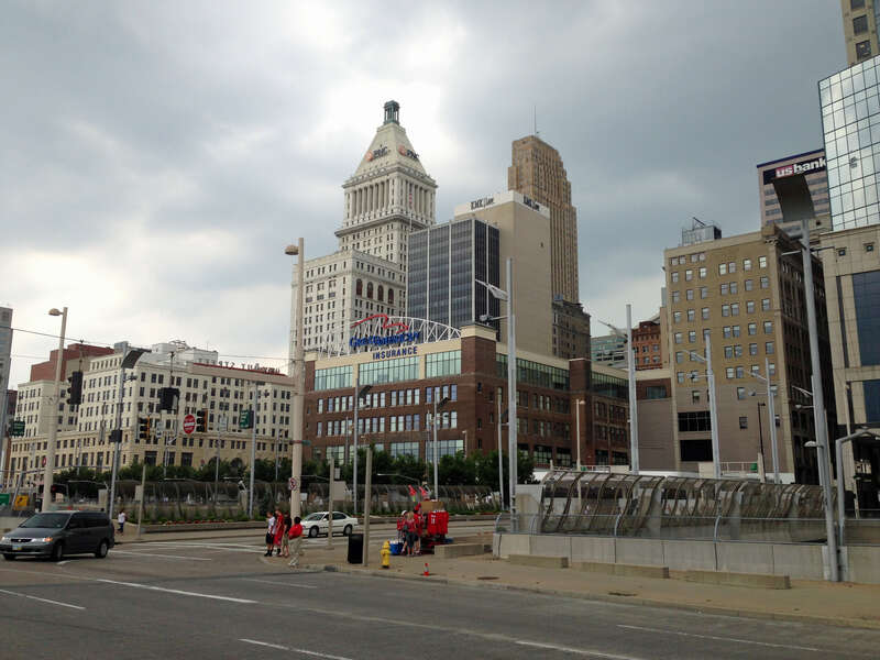 Downtown Cincinnati, Ohio viewed from along Second Street near Great American Ball Park