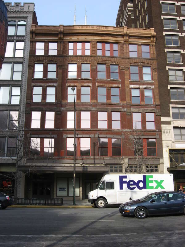 Front of the Lombard Building, located at 22-28 E. Washington Street in downtown Indianapolis, Indiana, United States.  Built in 1893, it is listed on the National Register of Historic Places, and it is a part of the Register-listed Washington