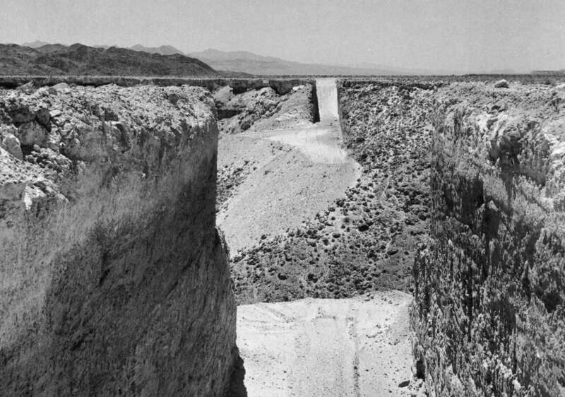 Mormon Mesa, Nevada
Double Negative is Michael Heizer's first prominent earthwork. Seen above from near the edge of the work, and below from space via satellite, Double Negative consists of two trenches cut into the eastern edge of the Mormon Mesa,