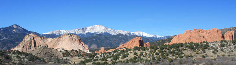 Taken from the Garden of the Gods visitor center. You can see the &quot;hole in the rock&quot; at the right 1/4.