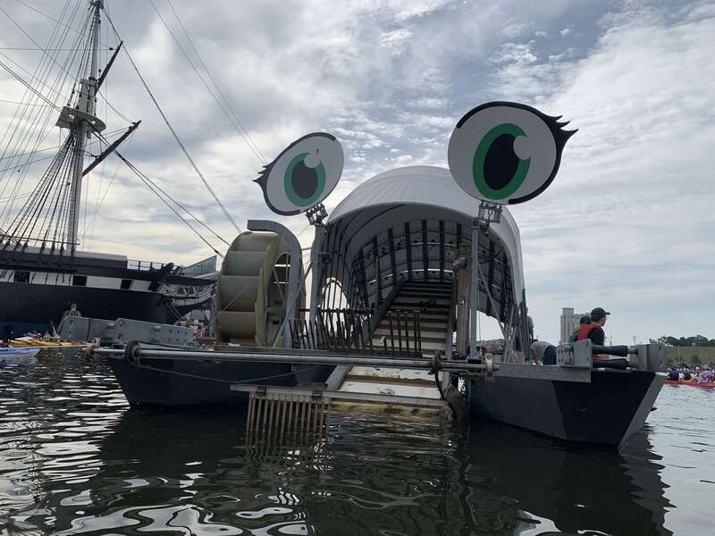 Professor Trash Wheel collects floating trash and debris from Harris Creek in Baltimore, Maryland.