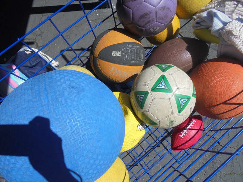 Various game and sports balls, top-down
