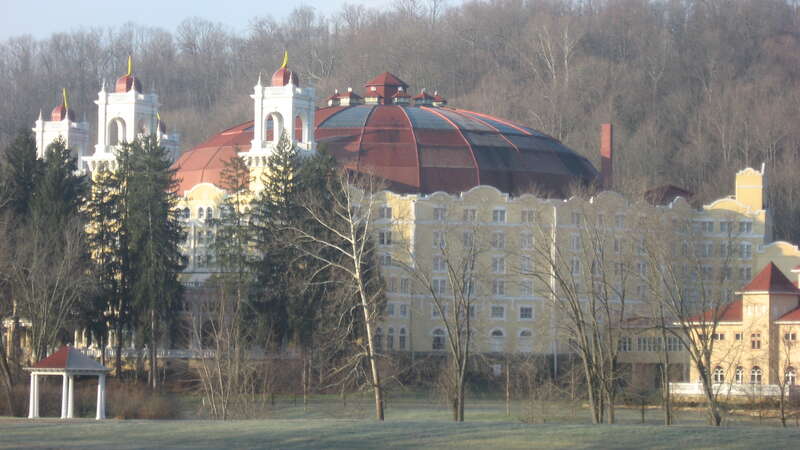 Dawn view of the dome at the West Baden Springs Hotel complex, located on the western edge of West Baden Springs, Indiana, United States.  Built in 1901, it has been declared a National Historic Landmark.