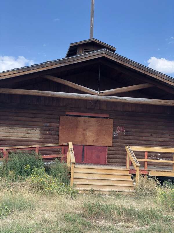 This was the Catholic Church that was occupied by the American Indian Movement (AIM) in 1973. The Church sits on the site of the Wounded Knee Massacre site.