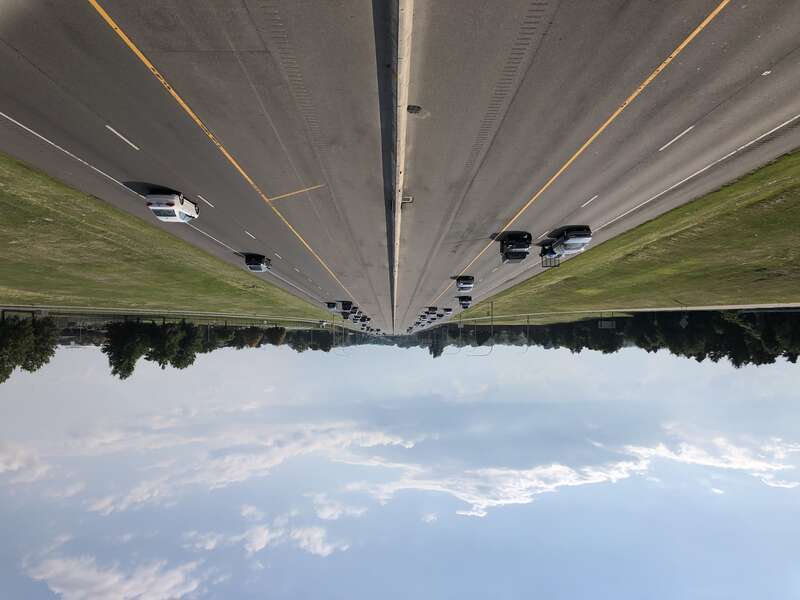 View north along Delaware State Route 1 (Bay Road) from the overpass for Lebanon Road/13th Street in Dover, Kent County, Delaware