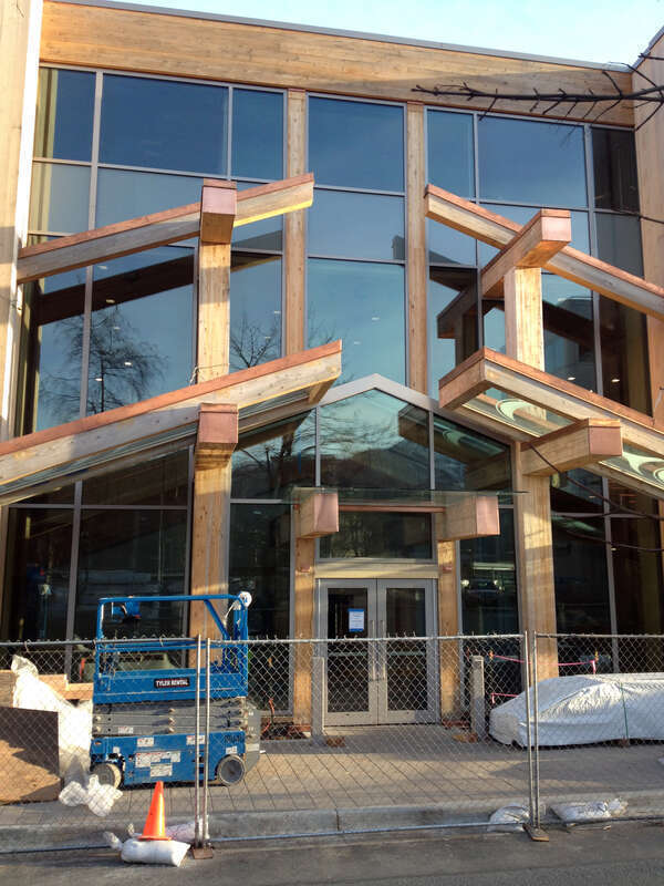 Construction of the Walter Soboleff Building, on Front and Seward St, Juneau Downtown Historic District, Southeast Alaska.