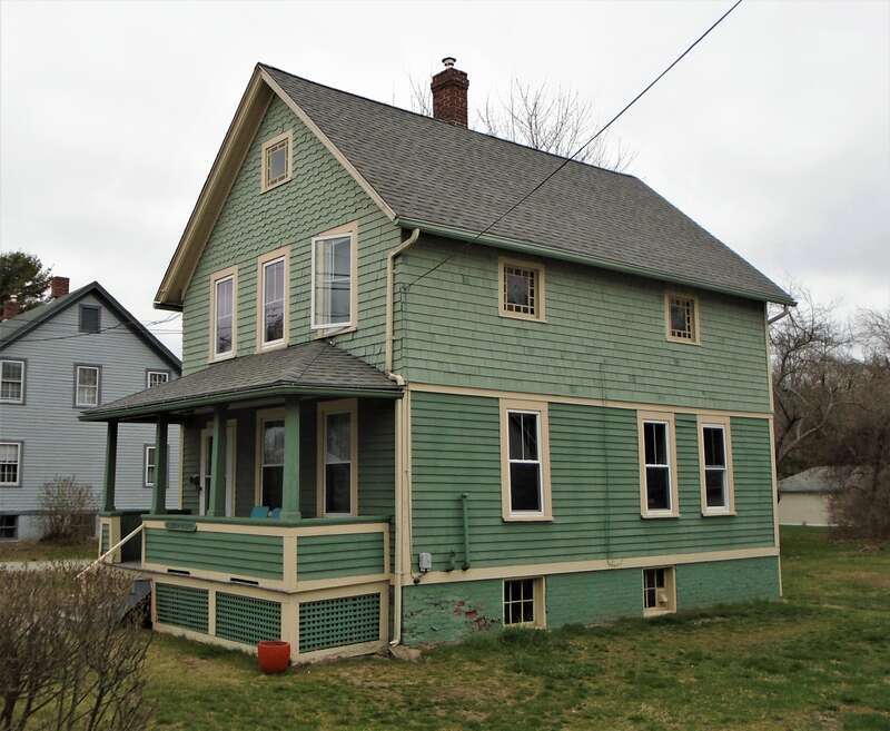 Albion House at 58 Greenmanville Avenue in Mystic, Connecticut was built c.1900 in the Colonial Revival style and is part of the Rossie Velvet Mill Historic District. (Source: NRHP nomination form)