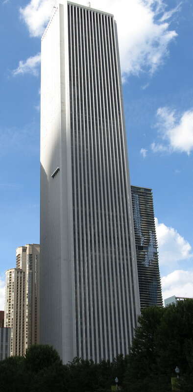 The Aon Center (200 East Randolph Street, formerly Amoco Building) is a modern skyscraper in the Chicago Loop, Chicago, Illinois, United States, designed by architect firms Edward Durell Stone and The Perkins and Will partnership, and completed in