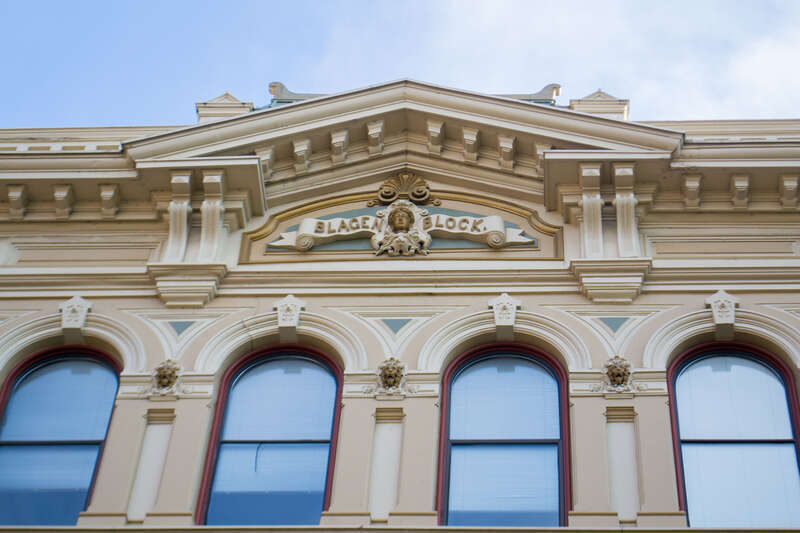 Blagen Block details. The 1888 building is adjacent to the White Stag Block, now the University of Oregon's Portland campus