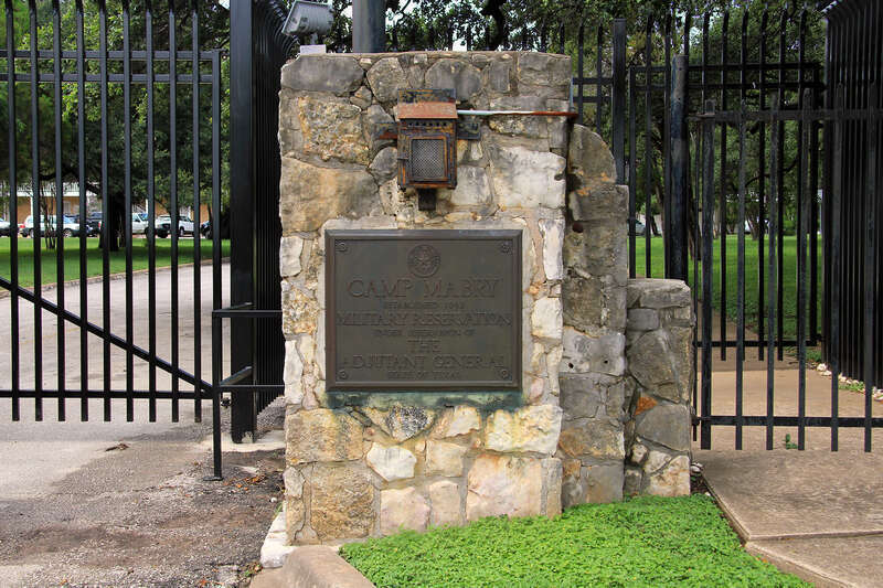Plaque at the old entrance to Camp Mabry in Austin, Texas, United States.