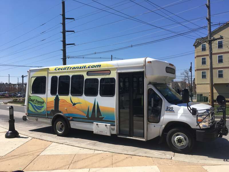 Cecil Transit Ford E-450 bus #230 on the Route 4 line at the Newark Transit Hub in Newark, Delaware