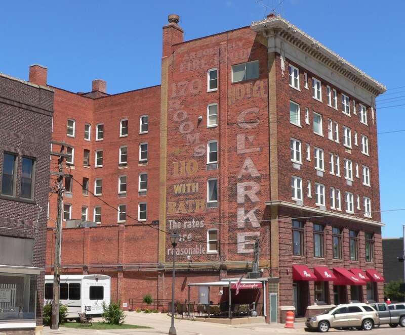 Clarke Hotel in Hastings, Nebraska; seen from the southeast.  The Renaissance Revival building was constructed in 1914, and is listed in the National Register of Historic Places.  It is now an assisted-living residence.