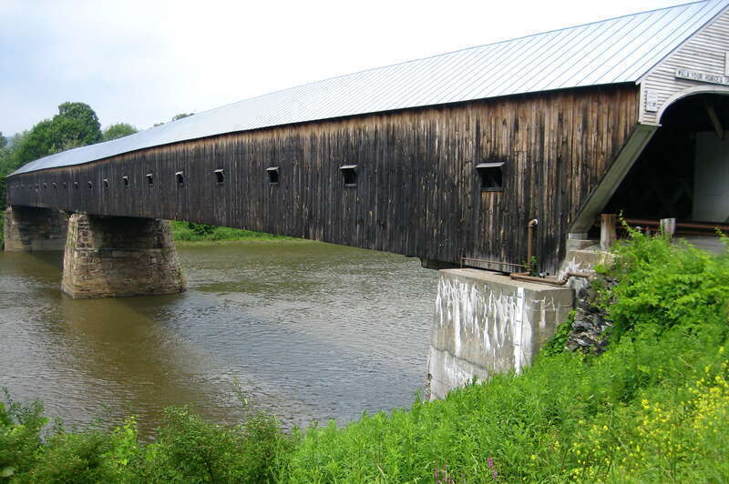 This bridge is just over 449 feet long and crosses the Connecticut River. It connects Cornish, NH with Windsor, VT. It is a two-land bridge, with traffic flowing in both directions. However, when traffic is busy, there is little space for