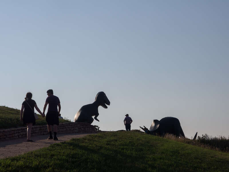 Visitors enjoy Dinosaur Park in Rapid City, South Dakota