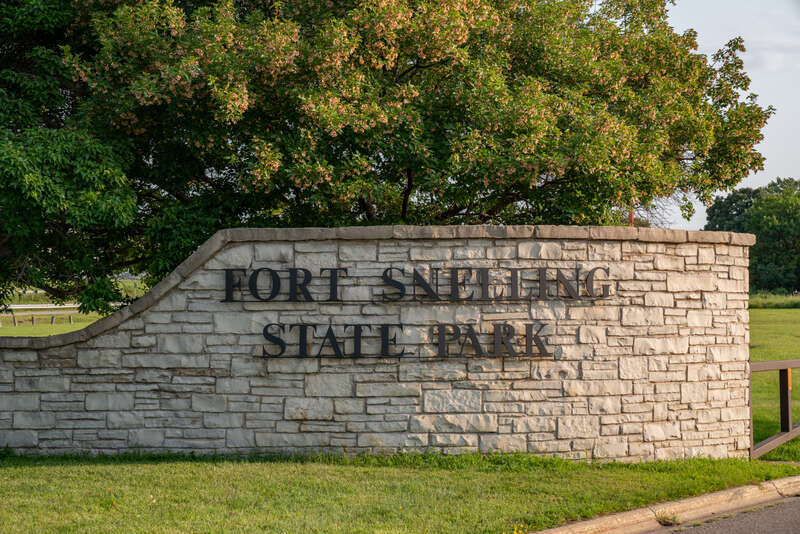 Entrance signage at Fort Snelling State Park in the Twin Cities, Minnesota.
