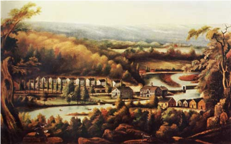 &quot;Whitneyville&quot; (Connecticut) painted about 1827, now in the Yale Museum shows Eli Whitney's gun factory about 2 years after Whitney's death. Location now is called Hamden, Connecticut