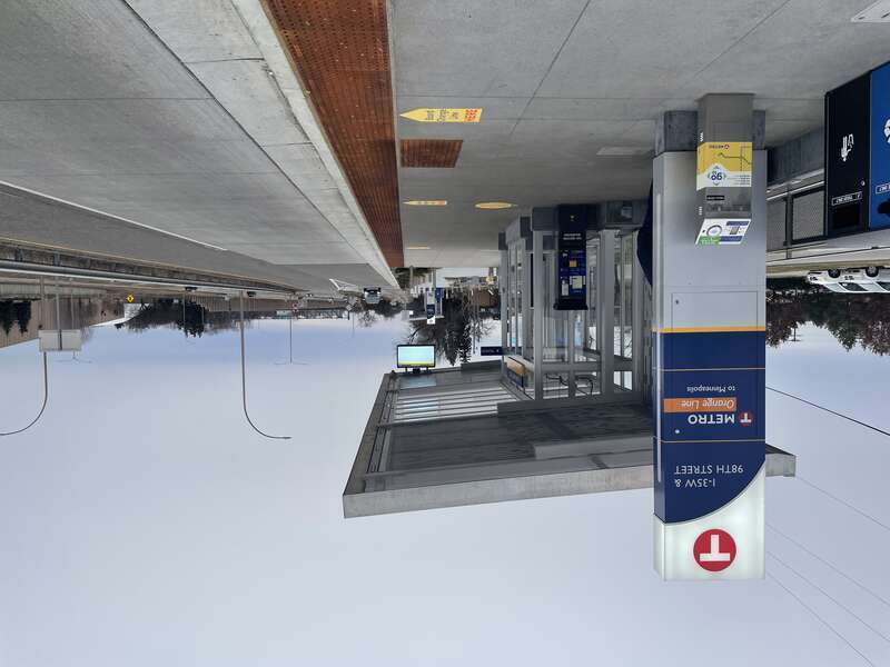 The southbound platform on the I-35W &amp;amp; 98th St station on the METRO Orange Line in Minnesota. Picture was taken opening morning on December 4, 2021.