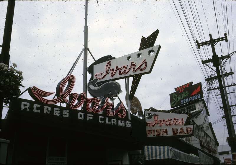 Ivar's Acres of Clams on the Seattle, Washington, U.S. waterfront circa 1970.
