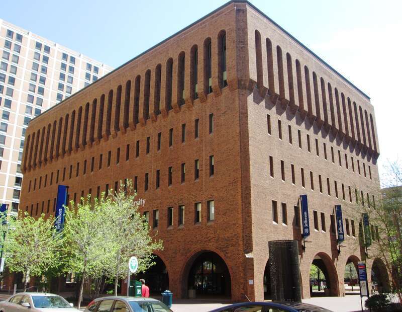 Scott Memorial Library of Thomas Jefferson University at 1020 Walnut Street between S. 10 and S. 11 Streets in Center City, Philadelphia was built in 1969-70 and was designed by Harbeson, Hough, Livingston and Larson. (Source: &quot;A Modest Proposal: