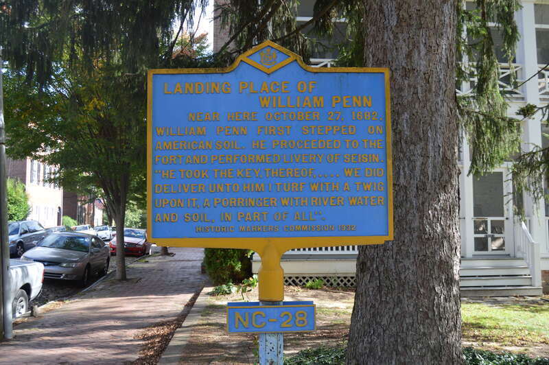 Historical marker, placed in 1932, on The Strand just east of Delaware Street in New Castle, Delaware, United States.
