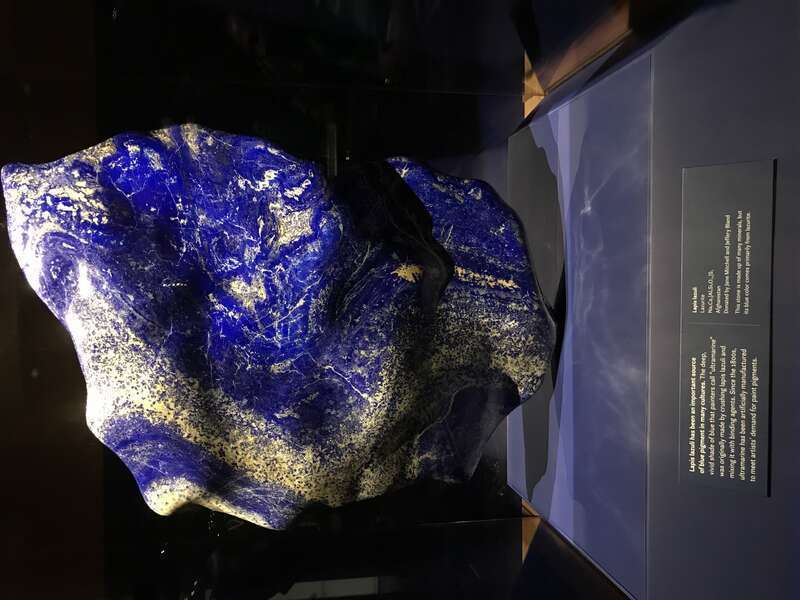 Image of lapis lazuli display at museum found in Afghanistan.
Caption Reads:

&quot;Lapis Lazuli has been an important source of blue pigment in many cultures...&quot;