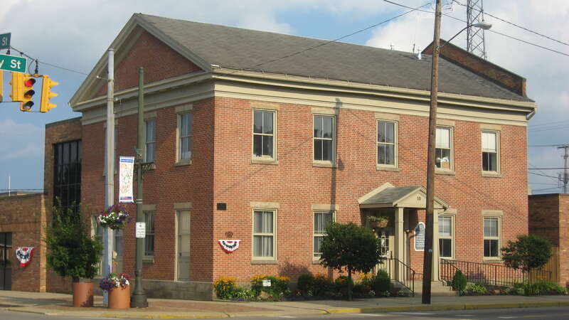 Western and northern sides of the Logan City Hall, located at 101 E. Main Street in Logan, Ohio, United States.  Built in 1853, it is listed on National Register of Historic Places.