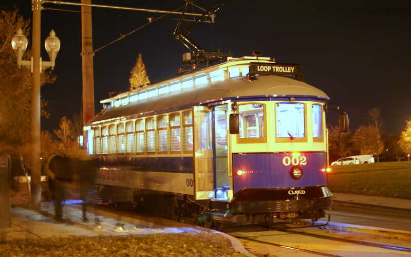 Loop Trolley car 002 at the Missouri History Museum/Forest Park terminus on November 24, 2018 – only eight days after the opening of this heritage streetcar system.  Car 002 is ex-Portland Vintage Trolley car 511 and is a 1991-built, Gomaco-built