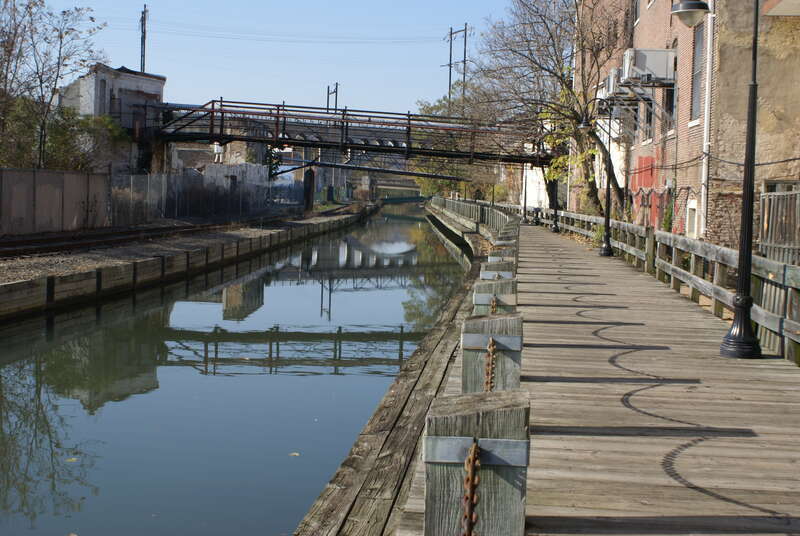 Manayunk Reach of Schuylkill Navigation, looking upstream from the towpath.