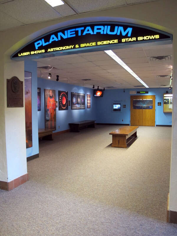 Photo of the Mueller Planetarium waiting area in Morrill Hall (645 N. 14th Street), on the University of Nebraska-Lincoln city campus in Lincoln, Nebraska.  Photo is looking generally south (and southeast) into the waiting area of the Planetarium.