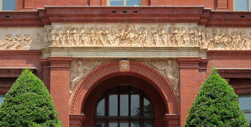 Detail of the frieze (1887, Caspar Buberl) on the National Building Museum, located in the Judiciary Square neighborhood of Washington, D.C.