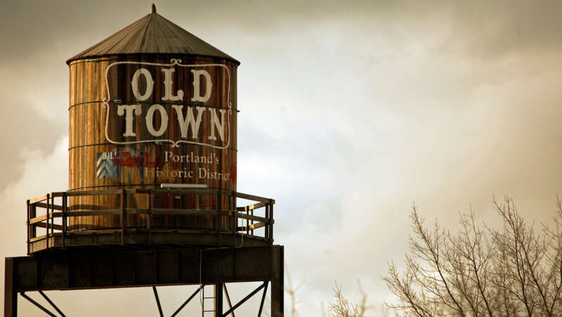 Water tower, Old Town historic district of Portland, Oregon.