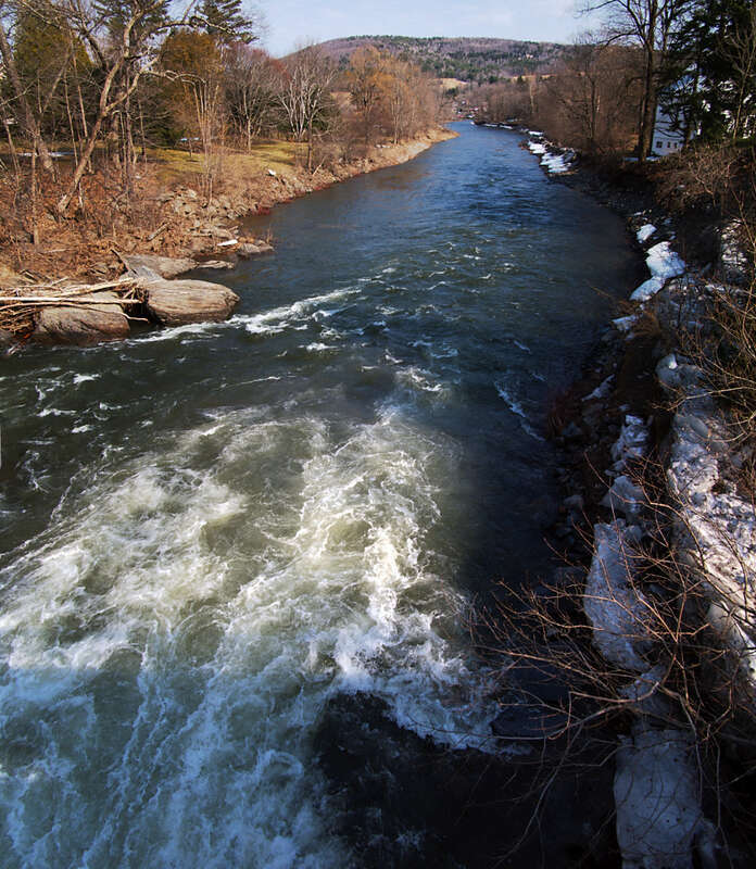 Ottauquechee river in Woodstock during the spring thaw