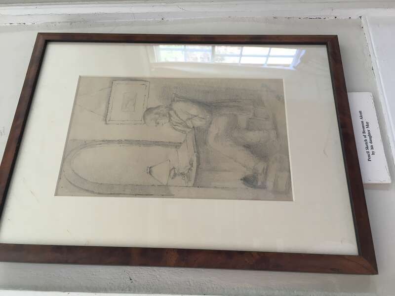pencil sketch of Bronson Alcott by his daughter may, fruitlands