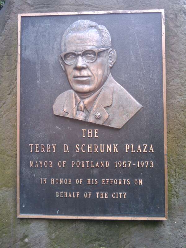 Placard from Terry Schrunk Plaza in Portland, Oregon