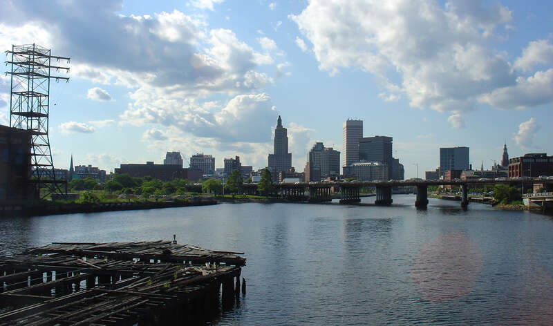 Providence, Rhode Island as seen from the Point Street Bridge.