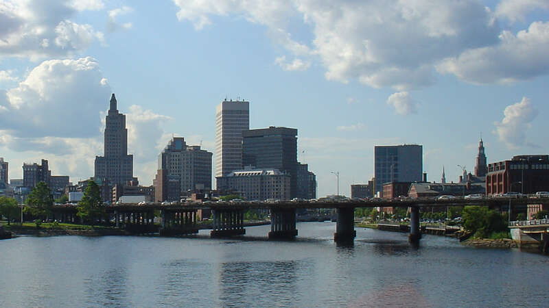 Providence, Rhode Island as seen from the Point Street Bridge.