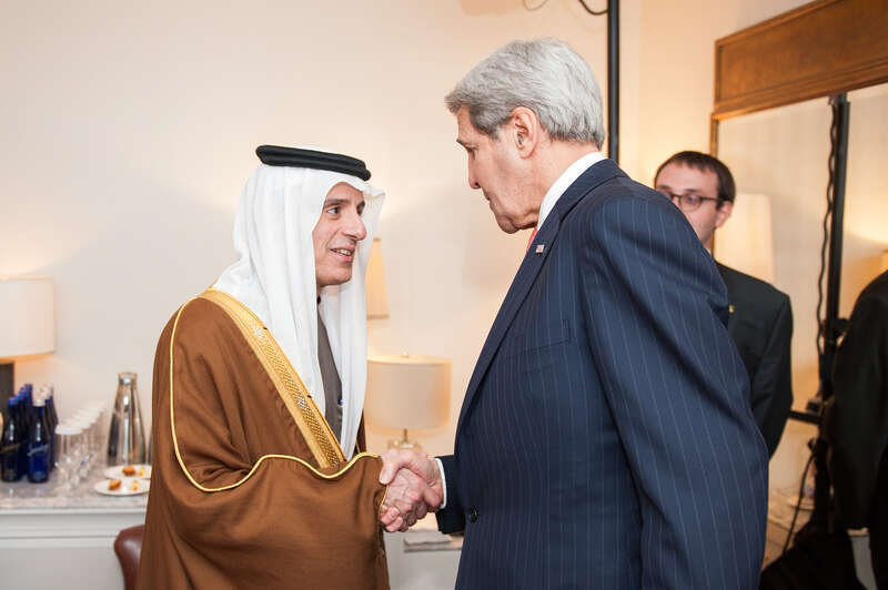 U.S. Secretary of State John Kerry meets with Saudi Foreign Minister Adel al-Jubeir at the Palace Hotel on December 17, 2015 in New York, New York. [State Department photo/ Public Domain]
