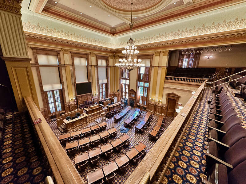 The Georgia state senate inside the Georgia State Capitol building.