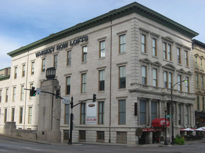 Front and western side of the Trade Mart Building, located at 131 W. Main Street in downtown Louisville, Kentucky, United States.  Built in 1877, it is listed on the National Register of Historic Places, and it is part of a Register-listed historic