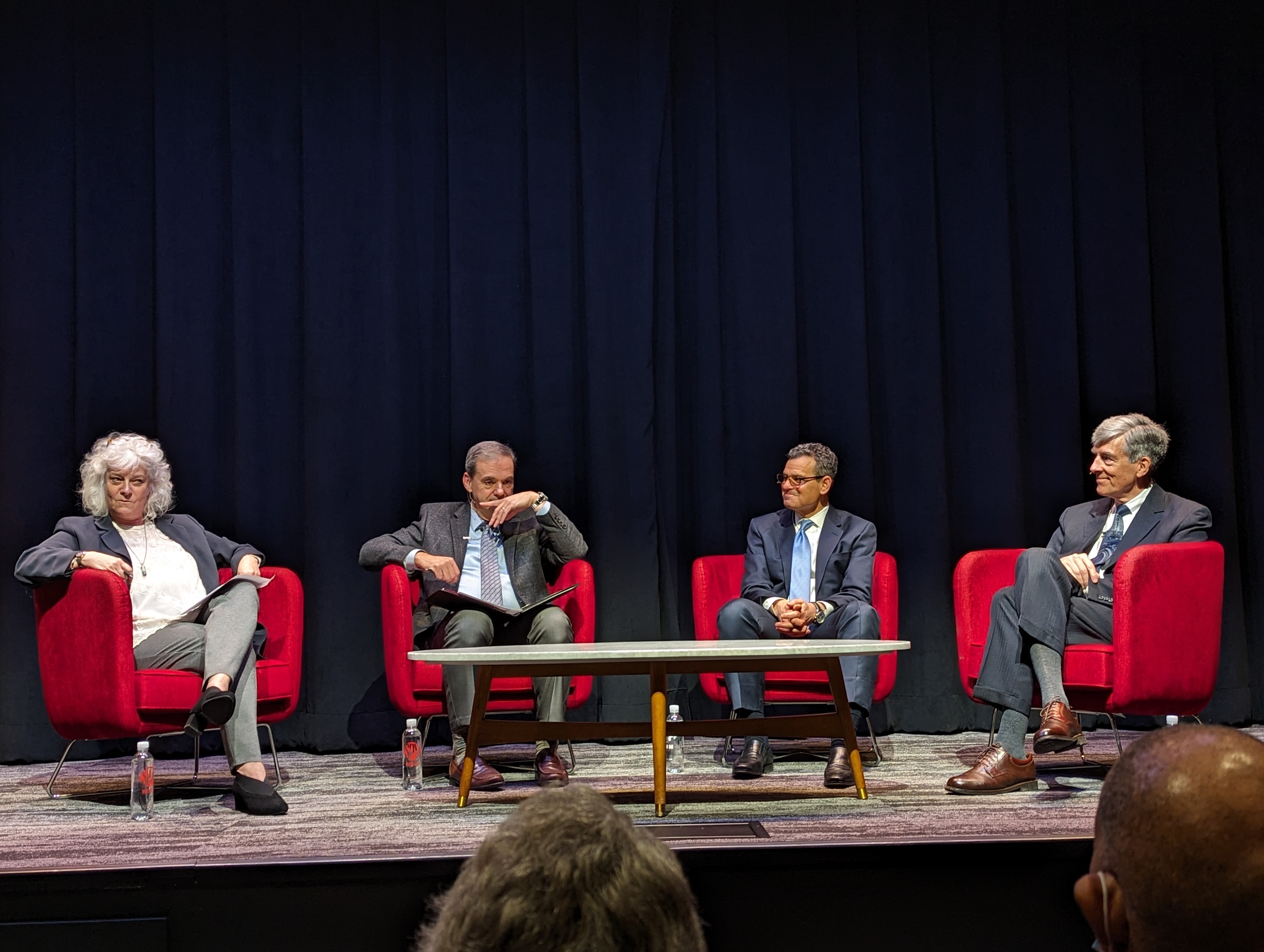 The panel &quot;AI and Emerging Technologies: Intelligence Opportunities &amp;amp; Challenges&quot; at the International Spy Museum. The two panelists are Deputy Director of the CIA David S. Cohen (center right) and former Deputy Director of the NSA/the first