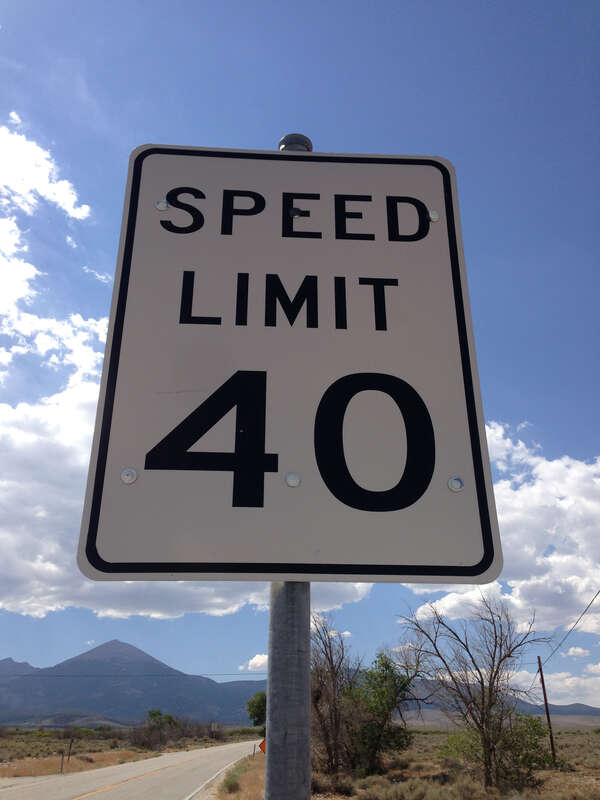 Speed Limit 40 miles per hour sign along Nevada State Route 488 (Lehman Caves Road) about 4.5 miles east of Great Basin National Park in Baker, Nevada