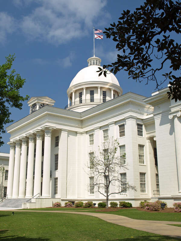 Front view of the Alabama State Capitol, from the southwest