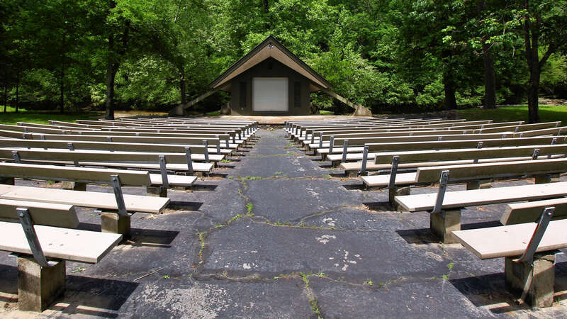 The amphitheatre in Hot Springs National Park, Hot Springs, Arkansas, United States was built in 1965 as part of Mission 66, the national park visitor services improvement project.