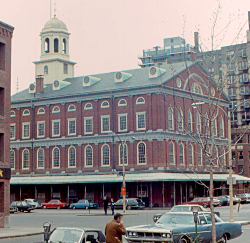 Faneuil Hall was built as a market and assembly hall in 1740-1742.  It was the site of meetings and sppeches supporting American Revolution.  The building was greatly expanded in the early 1800s, and has been partly restored recently.