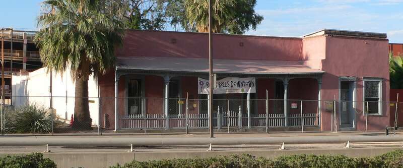 Charles O. Brown house, located at 40 W. Broadway in Tucson, Arizona; seen from the northeast, across Broadway.