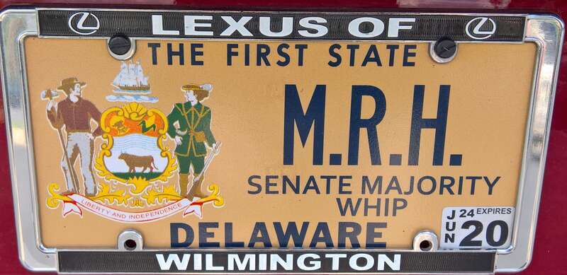 An image of the plate of the whip of the state of Delaware